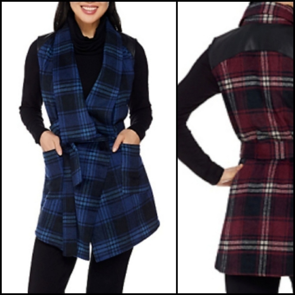 LISA RINNA Plaid Flannel Like Tie Waist Vest!